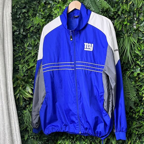 NEW YORK‎ GIANTS Jacket Men XL Blue Full Zip NFL Reebok Windbreaker 2003 - Picture 1 of 8